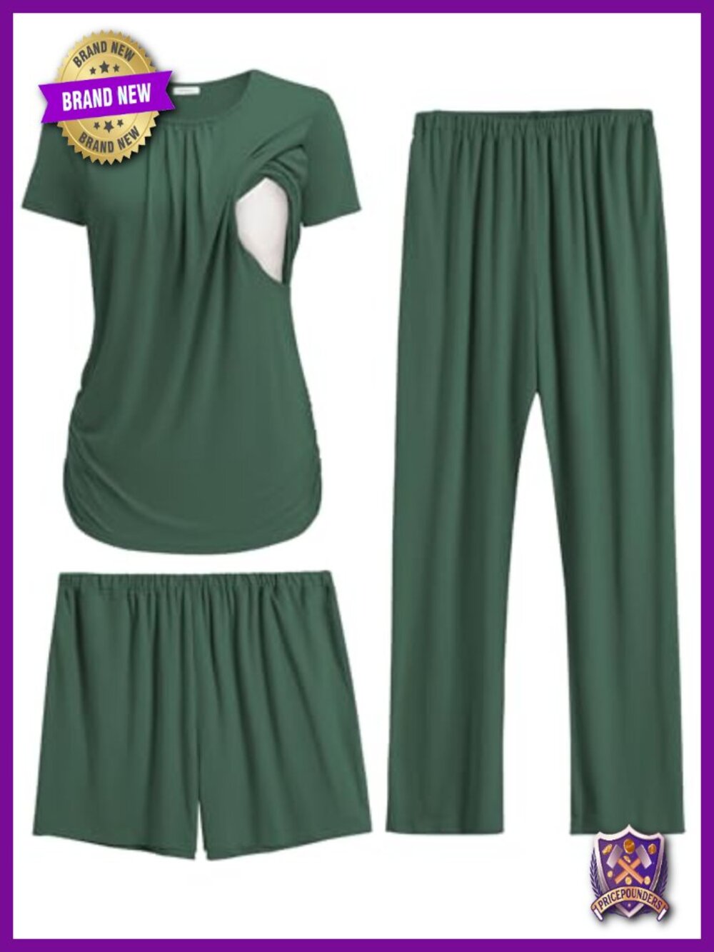 Maternity Nursing Pajama Set 3 Piece Postpartum Lounge Short Sleeve